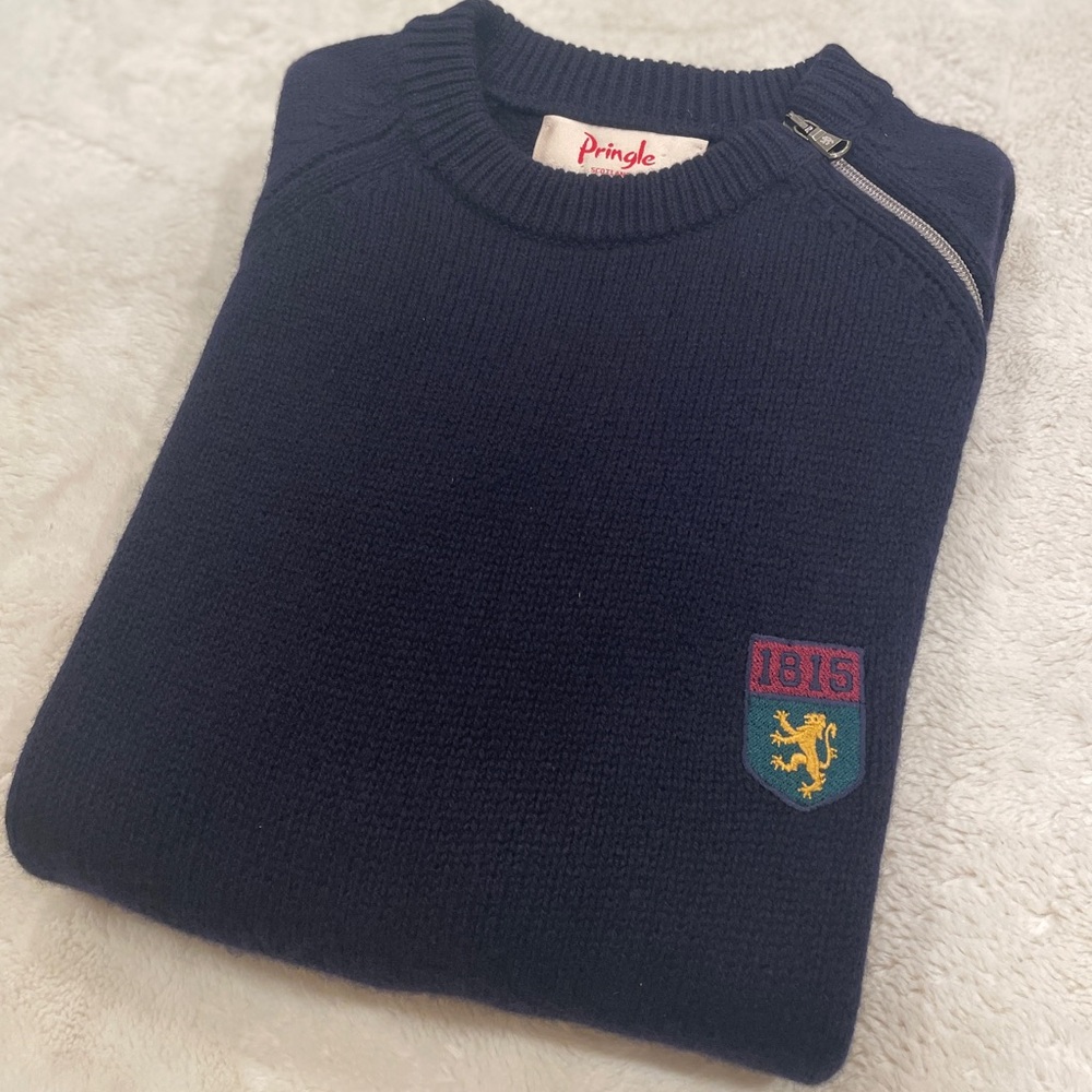 Pringle Navy Wool Sweater with Zipper Detail